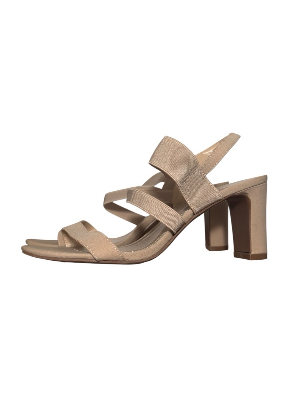IMPO Women's Vixie Nude Strappy Stretch Block Heel Open Toe Sandals EUC